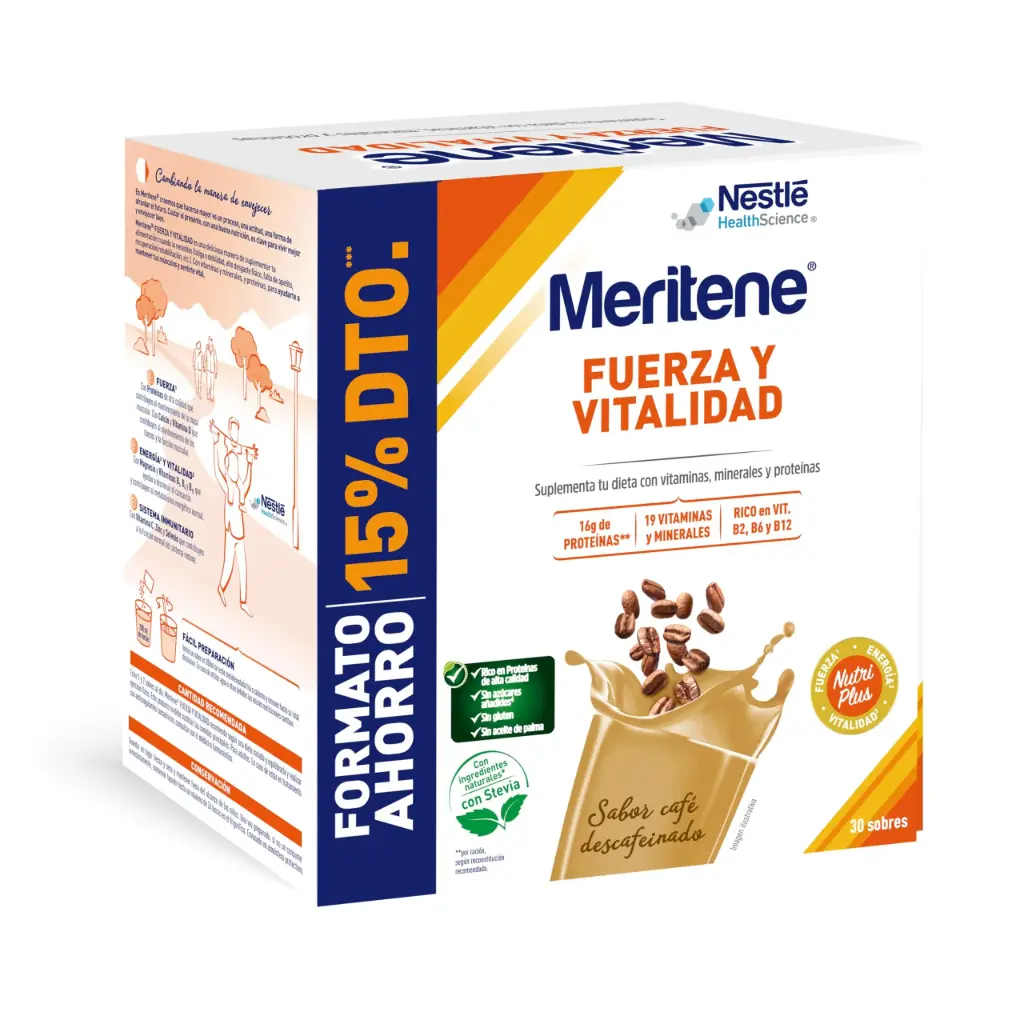 Nestlé Meritene Fuerza y Vitalidad Sabor Café Descafeinado 30 Sobres 