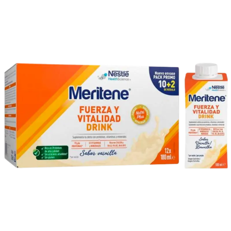 Nestlé Meritene Fuerza y Vitalidad Drink Sabor Vainilla 12x180ml 