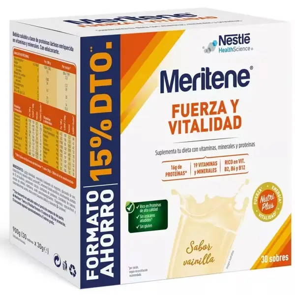 Nestlé Meritene Fuerza y Vitalidad 30 Sobres x 30g Sabor Vainilla 