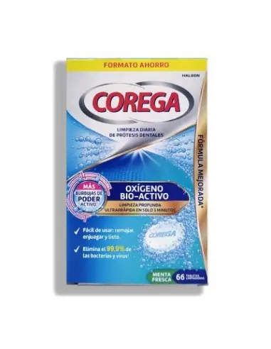 Corega Tabletas Limpieza Prótesis Dentales Oxígeno Activo 66 Uds