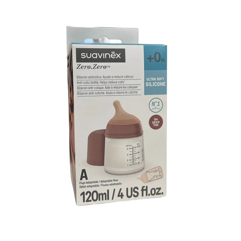 Suavinex Zero Zero Biberón Anticólico Ultra Soft +0m 120ml Marrón