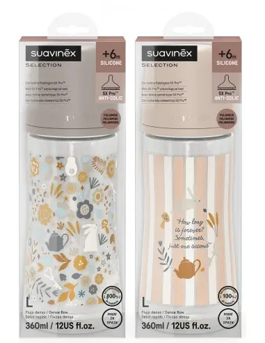 Suavinex Biberón Anti-Cólico Tetina Fisiológica +6M Flujo Denso 360Ml