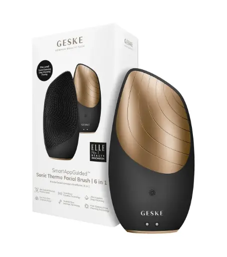 [000513] GESKE Sonic Thermo Facial Brush | 6 in 1 | Black Gold 