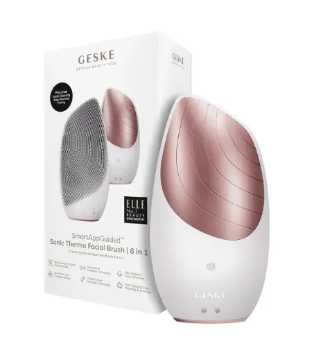 [4099702000490] GESKE Sonic Thermo Facial Brush | 6 in 1 | White Rose Gold