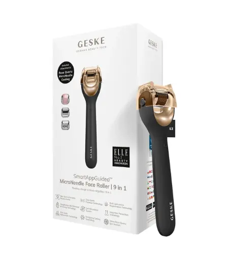 [002333] GESKE MicroNeedle Face Roller | 9 in 1 | Black Gold 