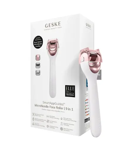 [002319] GESKE MicroNeedle Face Roller | 9 in 1 | White Rose Gold 