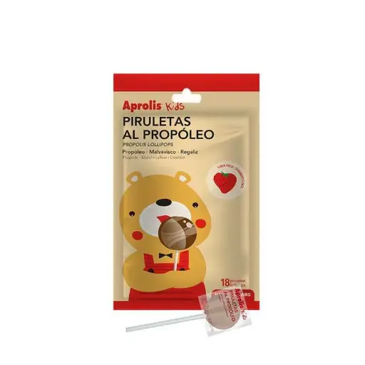 [198043] Aprolis Kids Piruletas al Propóleo, Malvavisco y Regaliz Sabor Fresa 18 Piruletas 