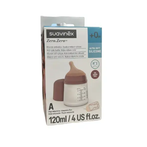 [224077] Suavinex Zero Zero Biberón Anticólico Ultra Soft +0m 120ml Marrón